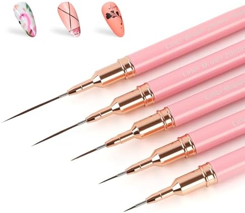 Artdone Metallic Nail Art Pens, Liner Brushes Set, 5PCS Pink Nail Tools by Artdone