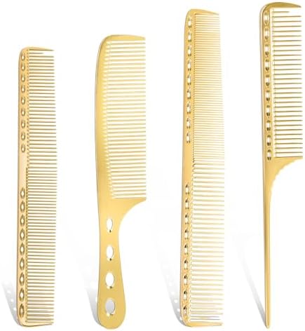 4 Pcs Comb Space Aluminum Hair Styling Comb Professional Set Stainless Steel Anti-static Flat Iron Fine Tooth Combs Metal Parting Combs for Women Men Supplies Beauty Tool(Golden) by Unknown