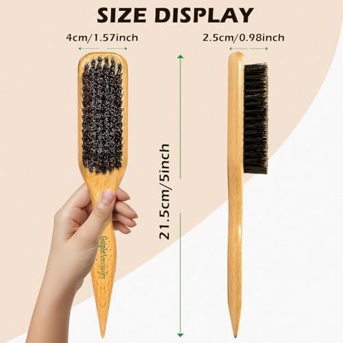 Boar Bristle Slick Back Hair Brush for Sleek Ponytail Bun & Smoothing Baby Hairs & Flyaways - Soft Boar Brush Hair Comb for Women & Men - Teasing Hairbrush with Wide Rat Tail for Sectioning & Parting - Image 2