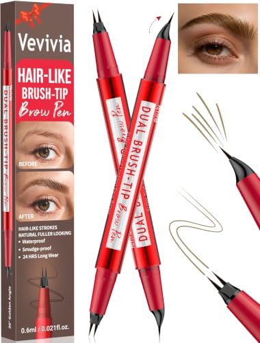 Vevivia 2-Pack Eyebrow Pen Set for Natural Hair-Like Brows, Light Brown by VEVIVIABEAUTY