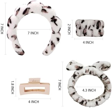 7 Pcs Spa Set, Facial Headband and Wristband Set, Skincare Accessories, College Style Girl Idea Gifts, Hair Accessories for Women and Girls （Beige Leopard ） - Image 6