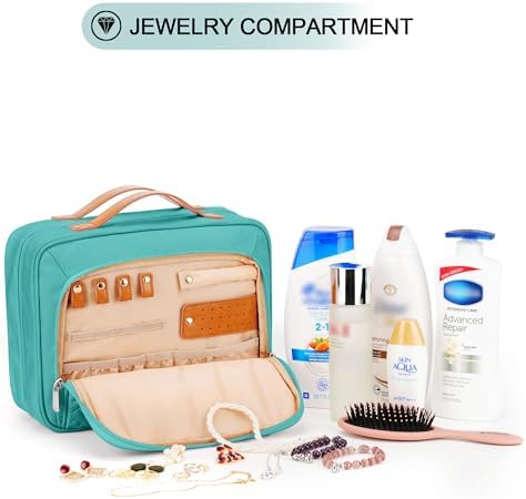 COOSKY Travel Hanging Toiletry Bag for Women, Cruise Ship Essentials, with Jewelry Organizer, Extra Large Makeup Dopp Kit, Waterproof Cosmetic Bags, Toiletries Kit Set with Trolley Belt, Blue - Image 6