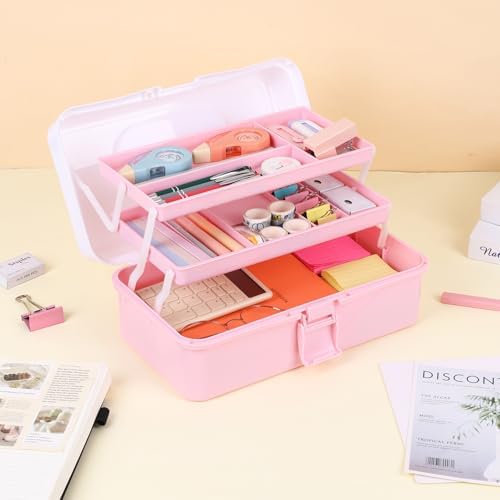 Hair Accessories Box,3-Layer Craft Tackle Art Tool Organizer Dusty Pink - Image 5