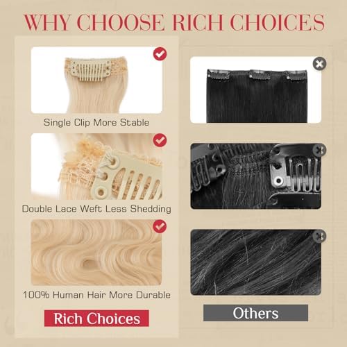 Rich Choices Short Clip In Hair Extension Real Human Hair-Wave/Curled 6 Pcs Single Clip Hairs Extension for Women-100% Remy Hairs Mini Clip ins Hairpieces for Thin Hairs-12 Inches #60 Platinum Blonde - Image 5