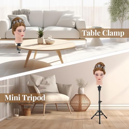 28 Inch Mannequin Head 80% Human Hair with Tripod Stand - Makeup & Styling Practice Doll Head for Braiding, Cutting, DIY Manikin Head with Table Clamp + Free Styling Accessories - Image 5
