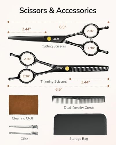 Hair Cutting Scissors Thinning Shears Kit ULG Professional Barber Hairdressing Texturizing Salon Razor Edge Scissor Japanese Stainless Steel 6.5 inch BLK - Image 5