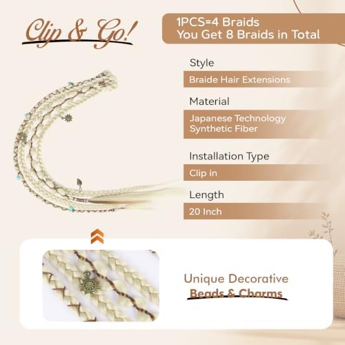 2Pcs 20" Clip in Braids Hair Extensions for Women (Light Blonde) - Image 2
