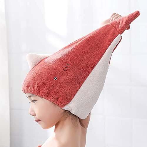 Hair Drying Towel for Kids Girls, Cute Cartoon Absorbent Quick Drying Bath Wrap Set for Bathing, Spa, Swimming Pool, Soft Microfiber Cap for Curly Long & Wet Hair, Red - Image 6