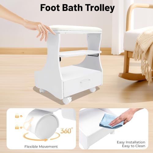 Pedicure Foot Rest Trolley with Wheels and Drawer - Image 6