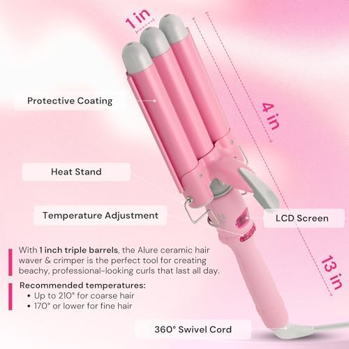 Alure Three Barrel Curling Iron Wand, 1 Inch Ceramic Tourmaline Hair Waver - Image 6