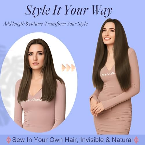 Full Shine Brown Weft Hair Extensions Human Hair 24 Inch Color #4 Medium Brown Sew In Bundles Human Hair Remy Hair Extensions for Thin Hair 105 Grams Hair Pieces - Image 4