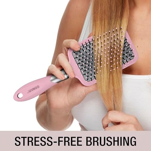 Conair Velvet Touch Paddle Cushion hair brush - Detangling hairbrush - curly or straight styles - men or women - detangler - features soft touch handle - Blush Pink - Image 5