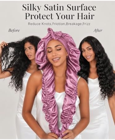 Double Layer Slik Like Satin Bonnet, 33-43" XXL Bonnet for Braids Long Hair - Image 2
