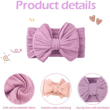 Baby Bows Headbands Soft Nylon Handmade Hair Accessories for Newborn Infant Toddler Kids (3 Mixed Purple, Large) - Image 2