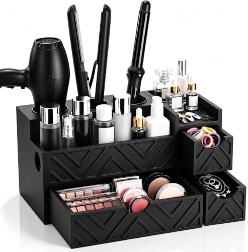 Hair Tool Organizer with 3 Drawer Wooden Blow Dryer Holder, Black by Unknown