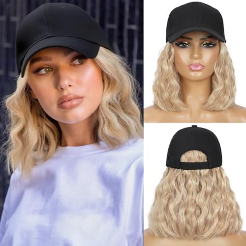 HANYUDIE Hat Wig for Women Wig Cap with Curly Hair Extensions Hat with Hair Wave Adjustable Baseball Cap Wigs by HANYUDIE