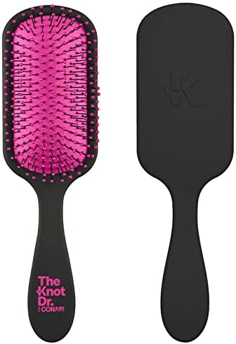 The Knot Dr. hair brush by Conair - Detangling hair brush - Removes Knots and Tangles in wet or dry hair- Black Neon w/Travel Case - Pink by conair