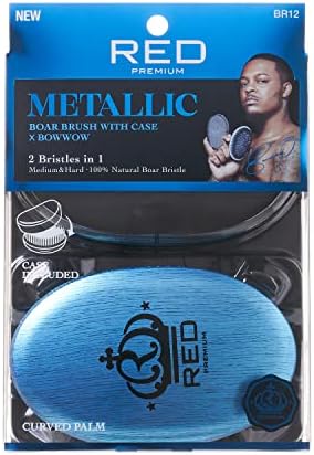 RED Premium Boar Bristles Brush with Case Pocket Wave Bow Wow 360 Wave Tool for Men Curved Hard (Blue) by REDbyKISS