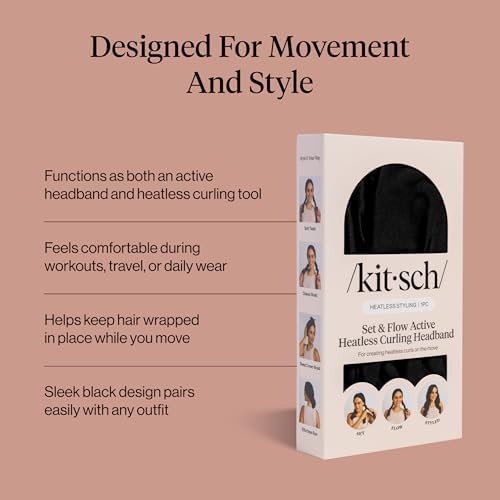 Kitsch Set & Flow Active Heatless Curling Headband For Women - Black, 1pc - Image 4