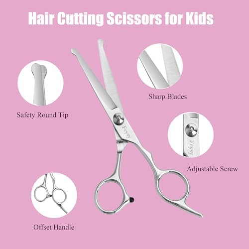 Hair Cutting Scissors Thinning Shears Set for Kids, Fcysy 6 in Children Safety Round Tip Haircut Shears Kit, Stainless Steel Hair Cutting Tools for Toddlers, Boys & Girls Home Use Grooming - Image 2