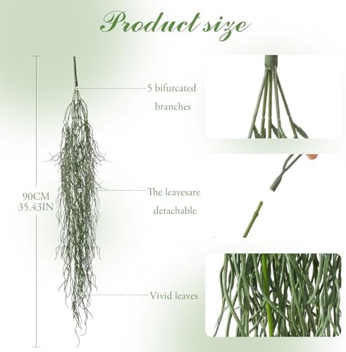 4 Pcs Fake Hanging Plants, 36" Artificial Hanging Grass Plants Greenery Vines UV Resistant Faux Trailing Plants for Indoor Outdoor Wall Shelf Porch Boho Home Patio Decor(Green) - Image 3