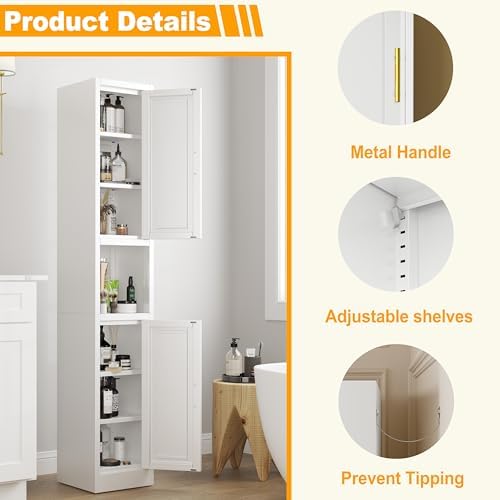 Ckzbx Tall Narrow Storage Cabinet 66.93" H Tall Bathroom Cabinets Metal Pantry Cabinet, 4 Adjustable Shelves for Kitchen, Home Office, Living Room, Dinning Room (12 inches Wide White) - Image 4
