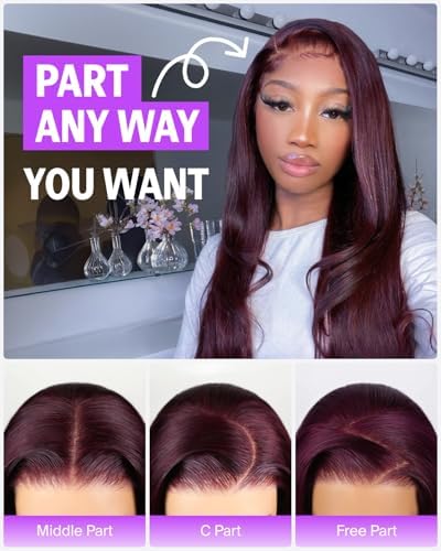 Glueless 6x5 Lace Closure 99J Burgundy Wig 30 Inch Straight - Image 5
