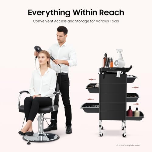 Salon Trolley Cart with Wheels & 5 Drawers, 6 Layer Salon Rolling Stations for Hair Stylist Rolling Storage Trolley w/ 2 Hair Dryer Holder Side Tray for Beauty Tattoo Hairdressing Beauty Equipment - Image 2