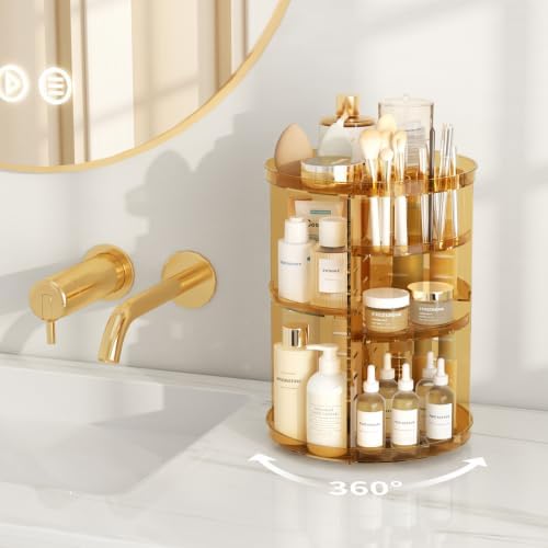 Jiavarry Rotating Makeup Organizer, Clear Gold, 8 Adjustable Height - Image 3