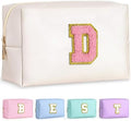 TOPEAST Preppy Small Makeup Bag, Chenille Letter Pouch Cosmetic Bag With Zipper, PU Leather Waterproof Toiletry Bag, Personalized Birthday Gift for Women, Cute Stuff for Girls (Pearly White D) by TOPEAST