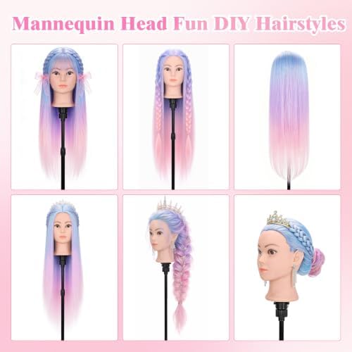 29''Mannequin Head with Hair,Colorful Mannequin Doll Head-Blue Purple Ombre - Image 2