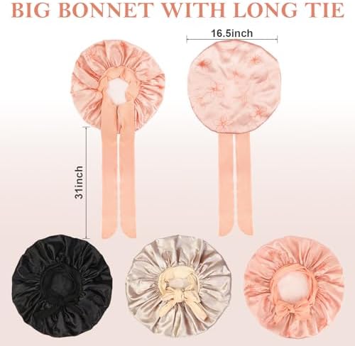 3Pcs Bonnets for Sleeping, Extra Satin Silk Bonnet for Sleeping Women with Tie Band for Curly Hair Jumbo Bonnet Braids - Image 6