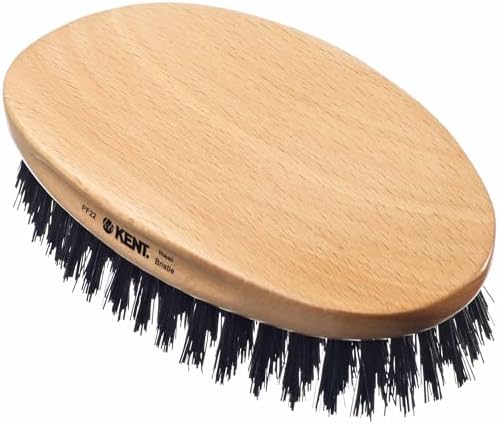 Kent PF22 Oval Black Military Brush - Boar and Nylon Bristle Mix for Men's Grooming, 360 Wave, and Facial Care. Made in England by KENT