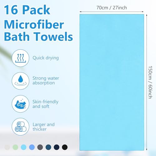 SmoothNovelty 16 Pack Microfiber Bath Towels Bulk, Simple, Multicolor - Image 2