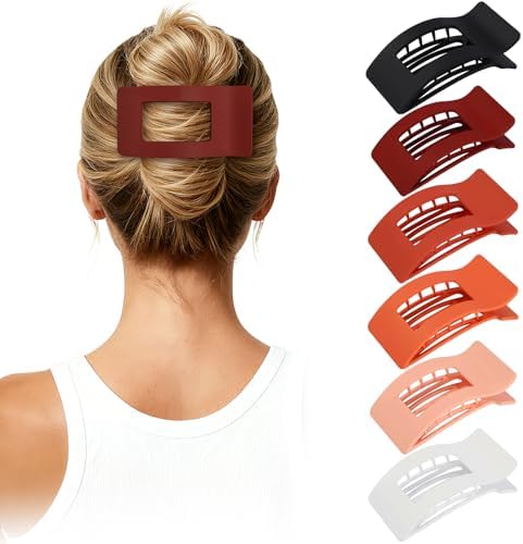 French Flat Hair Clips for Women 6pcs Hair Claw Clips for Thick or Thin Hair Matte Claw Clips for Girls Barrettes Non-Slip Strong Hold Hair Accessories for Women (Orange) - Image 7