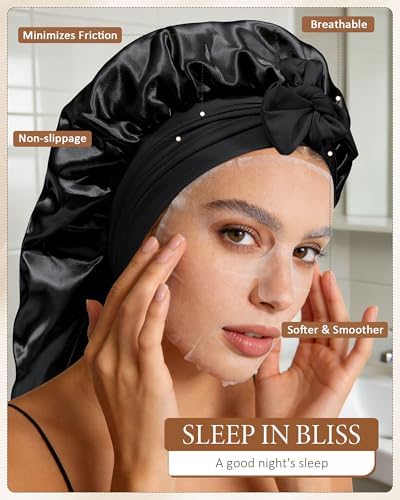 AWAYTR Long Satin Bonnet for Sleeping, Women Two-Tone Reversible Sleep Cap - Image 6