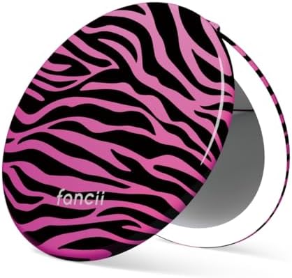 Fancii Taylor LED Lighted Travel Makeup Mirror, Rechargeable, 10x /1x Magnifying, Tru-Glow Lighting System, XL Large 5” Wide | Compact Mirror for Purses (Hot Pink Safari) by Fancii