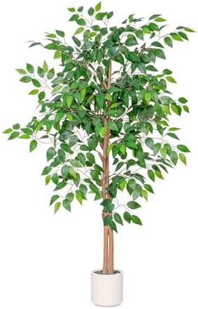 Artificial Ficus Tree 5FT Tall, Faux Ficus Tree Indoor Outdoor, Fake Silk Ficus Plant with Planter, Lifelike Leaves Large Potted Floor Tree for Home Office Living Room Porch Decor by Arborvigro