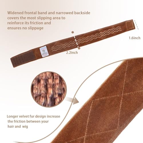 Wig Grip Band Flexible Velvet Scarf Headband Wig Comfort Non-Slip Adjustable Fasten Wig Bands with Wavy Silicone (Tan) - Image 6
