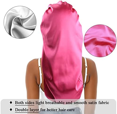 Extra Large Satin Bonnet Sleep Cap for Women, Double Layer Silky Hair Bonnet with Tie Band for Braids/Curly/Long Hair - Rosy Red - Image 3