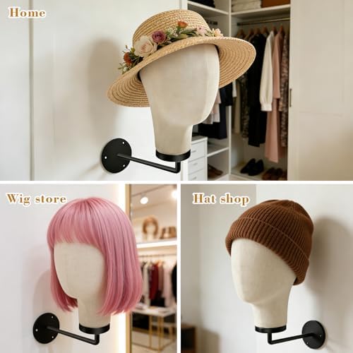 21in Wig Head Wall Mount Mannequin Head for Caps,Canvas Hat Display Hanger - Image 3
