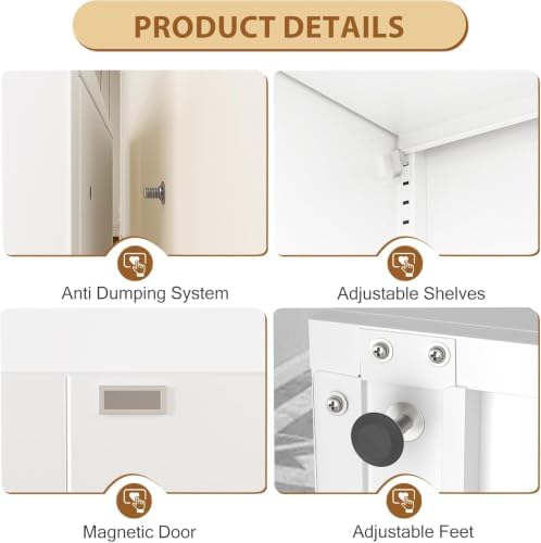 Tall Metal Narrow Bathroom Storage Cabinet 67" H, Tall White Pantry Cabinets with 4 Adjustable Shelves and 2 Doors for Kitchen, Home Office, Living Room, Dining Room(16 inches Wide) - Image 4