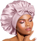 BONNET QUEEN Silk Bonnet for Sleeping Women Satin Bonnet Night Sleep Cap Wrap for Curly Hair with Adjustable Tie Band, Single Layer, Grey Rose Gold by BonnetQueen