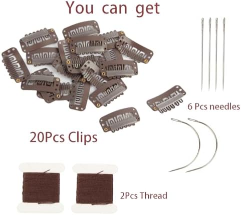 20 Pieces Hair Extension Clips, Dark Brown Wig Clip with Needle and Thread - Image 4