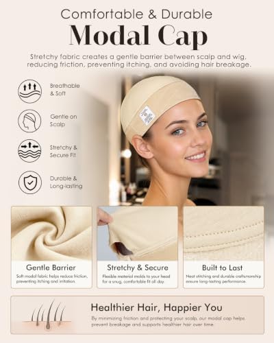 Wide Wig Grip Cap with Silicone Strip, 2-in-1 Non Slip Wig Holder for Lace Front Wigs, Cream, 1 Piece - Image 4