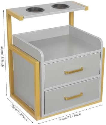 Wall Mount Styling Station,Salon Storage Station Cabinet with Drawers,Beauty Barber Salon Storage Organizer 2 Hair Dryer Holders for Hair Stylist,Barber Shop,Home (Grey,Gold) - Image 2