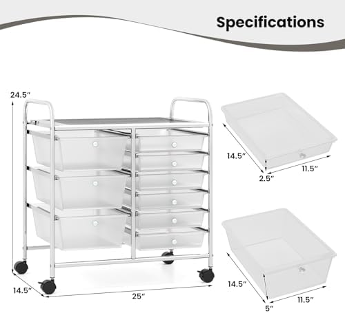Giantex 9 Drawers Rolling Cart, Classroom Organizers, Storage Cart with Wheels, for Teacher Office Home School Supplies Tool Craft Art Paper, Clear - Image 3
