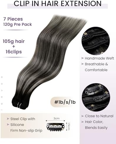 LaaVoo Clip In Hair Extensions Real Human Hair, Full Head, 22 Inch - Image 2
