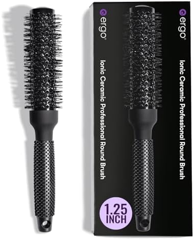 ERGO Ceramic Ionic Round Brush for Blow Out - Salon Quality Hair Brushes for Women - Roller Brush for Blow Drying, Wet and Dry Hair Styling, Volumizing Hair Care - ER33: 1.25" by ergo
