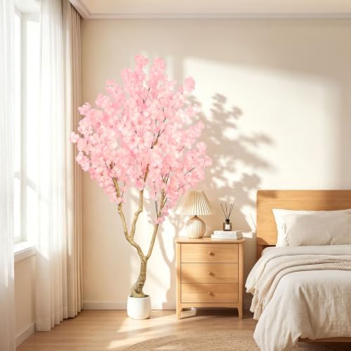 Pink Artificial Cherry Blossom Tree 7FT with Sturdy White Planter - Image 4
